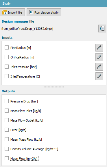 Figure 7: List of inputs outputs