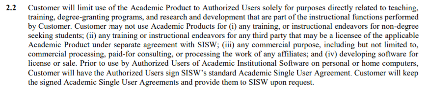 Figure 1. “Academic definition” according to Standard terms and conditions section 2.2