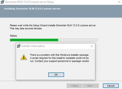 Error message when installing RLM server on Windows machine