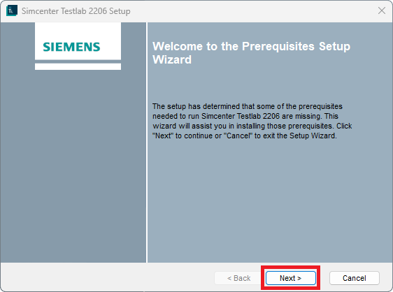 The initial window of the Prerequisites Wizard.
