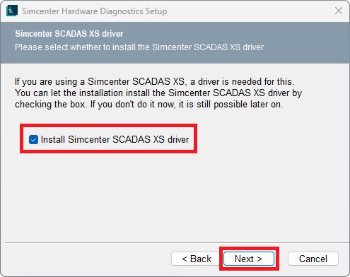 Selecting the check box for the Simcenter SCADAS XS Driver.