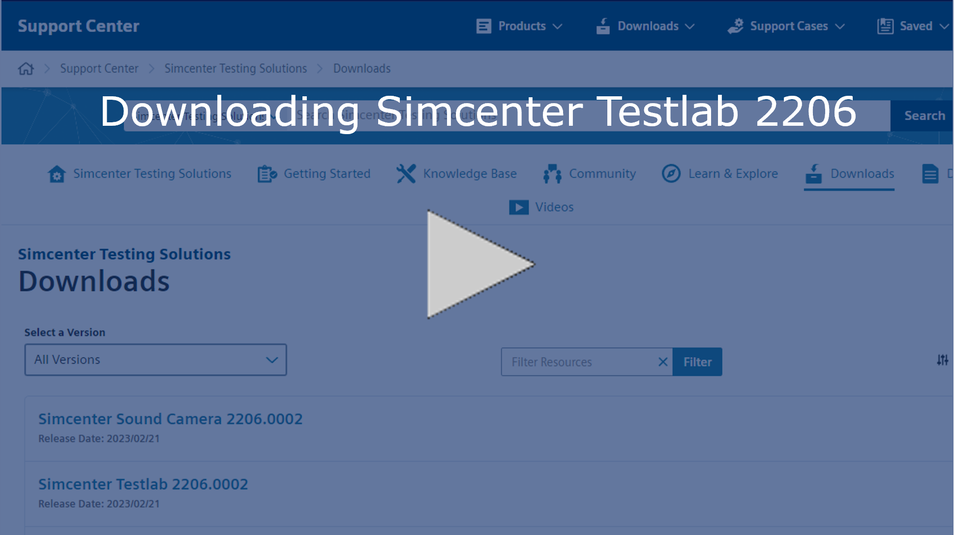 Image link for the video walkthrough of downloading Simcenter Testlab 2206.0002