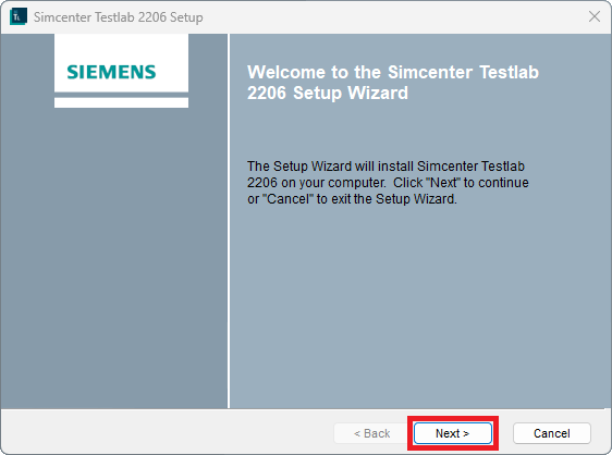 Initial window of the Simcenter Testlab Setup Wizard.