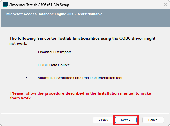 Simcenter Testlab features that require the 64-bit ODBC driver