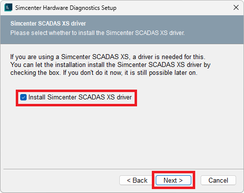Selecting the SCADAS XS driver