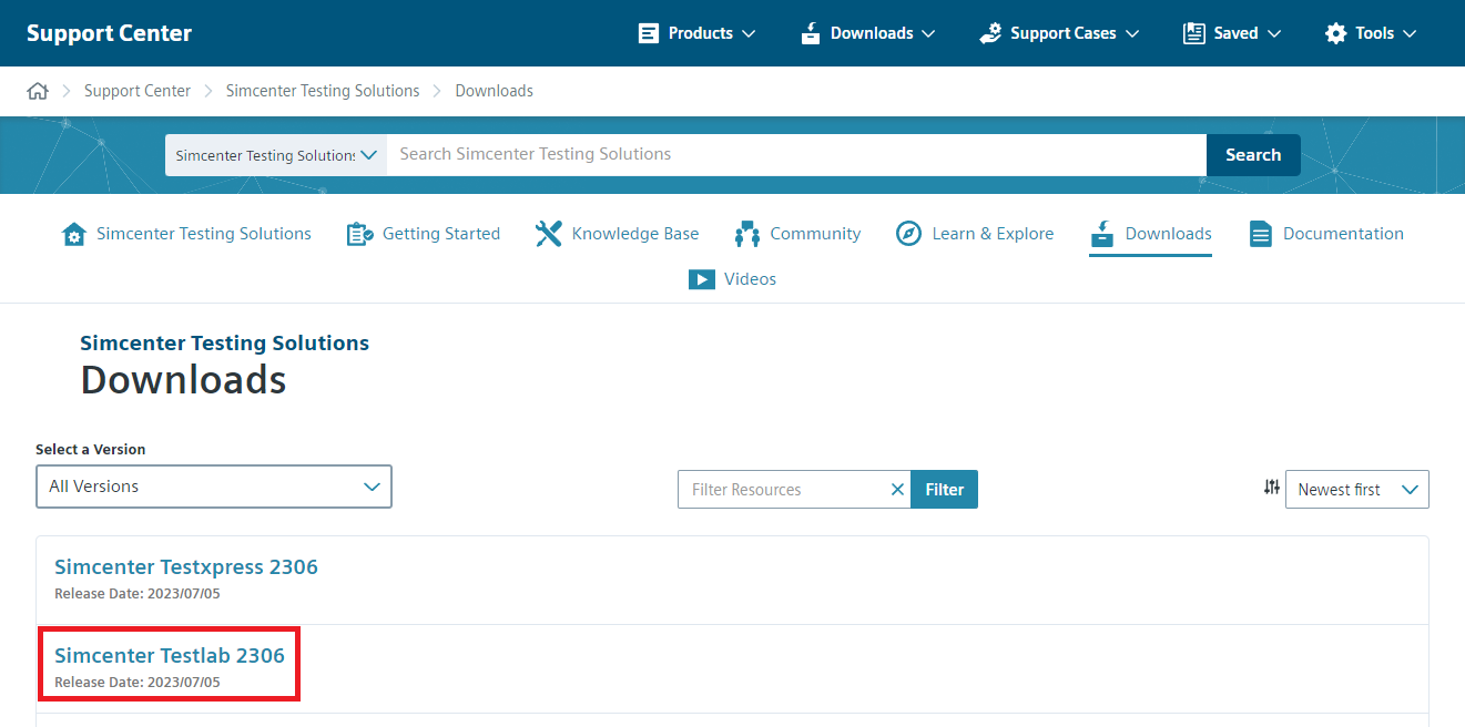 Locating the Simcenter 2306 Downloads