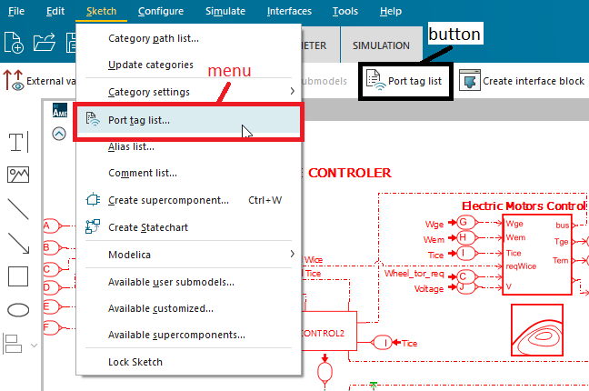 Opening the port tag list