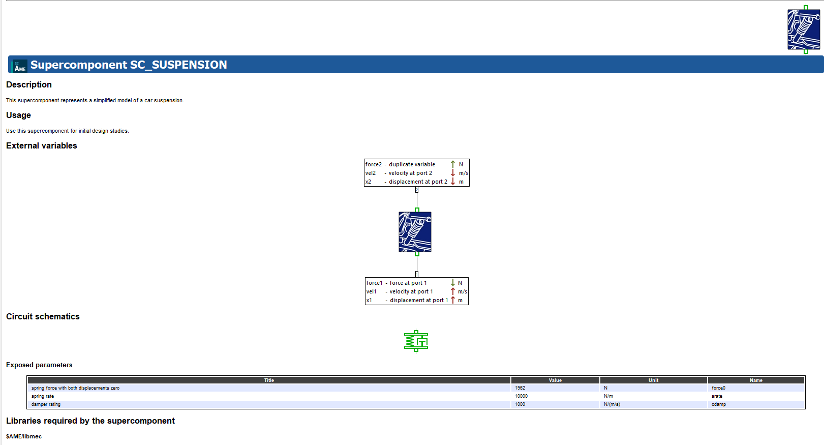 Exemplary documentation of a supercomponent