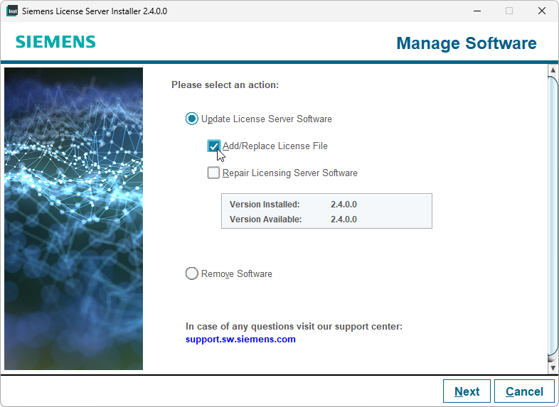 Adding a license file to an existing Siemens License Server