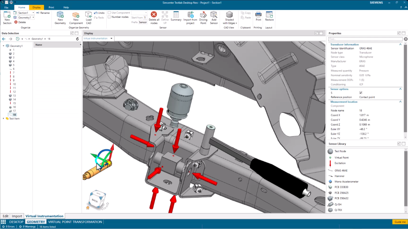 The CAD display in Simcenter Testlab Neo
