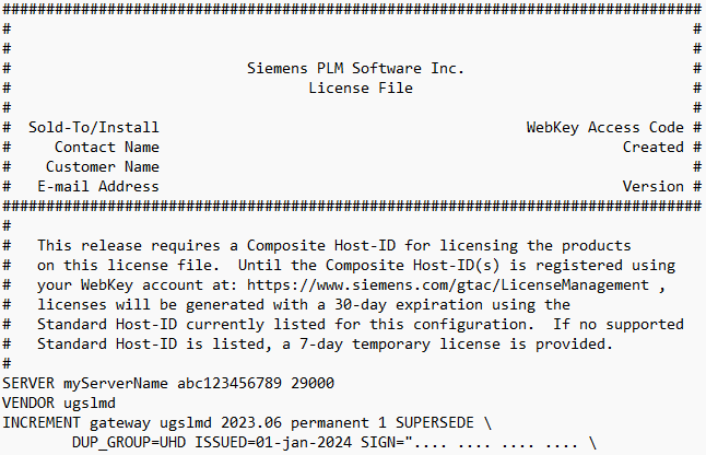 A temporary license file that is node-locked and served but missing the CID