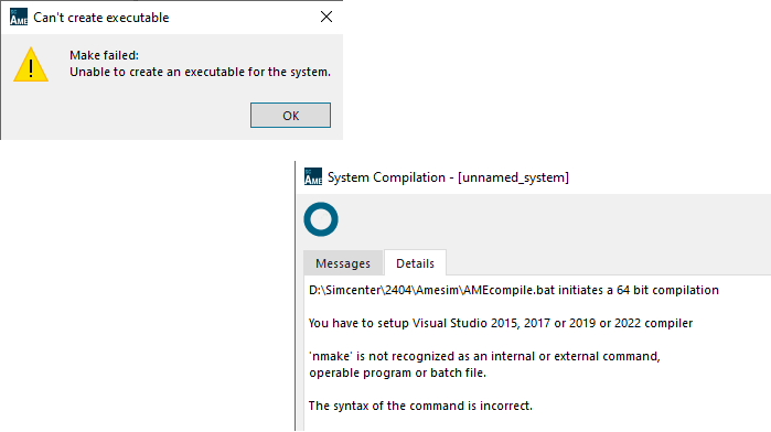 Error message when compilation with Microsoft Visual C++ 2019 compiler fails