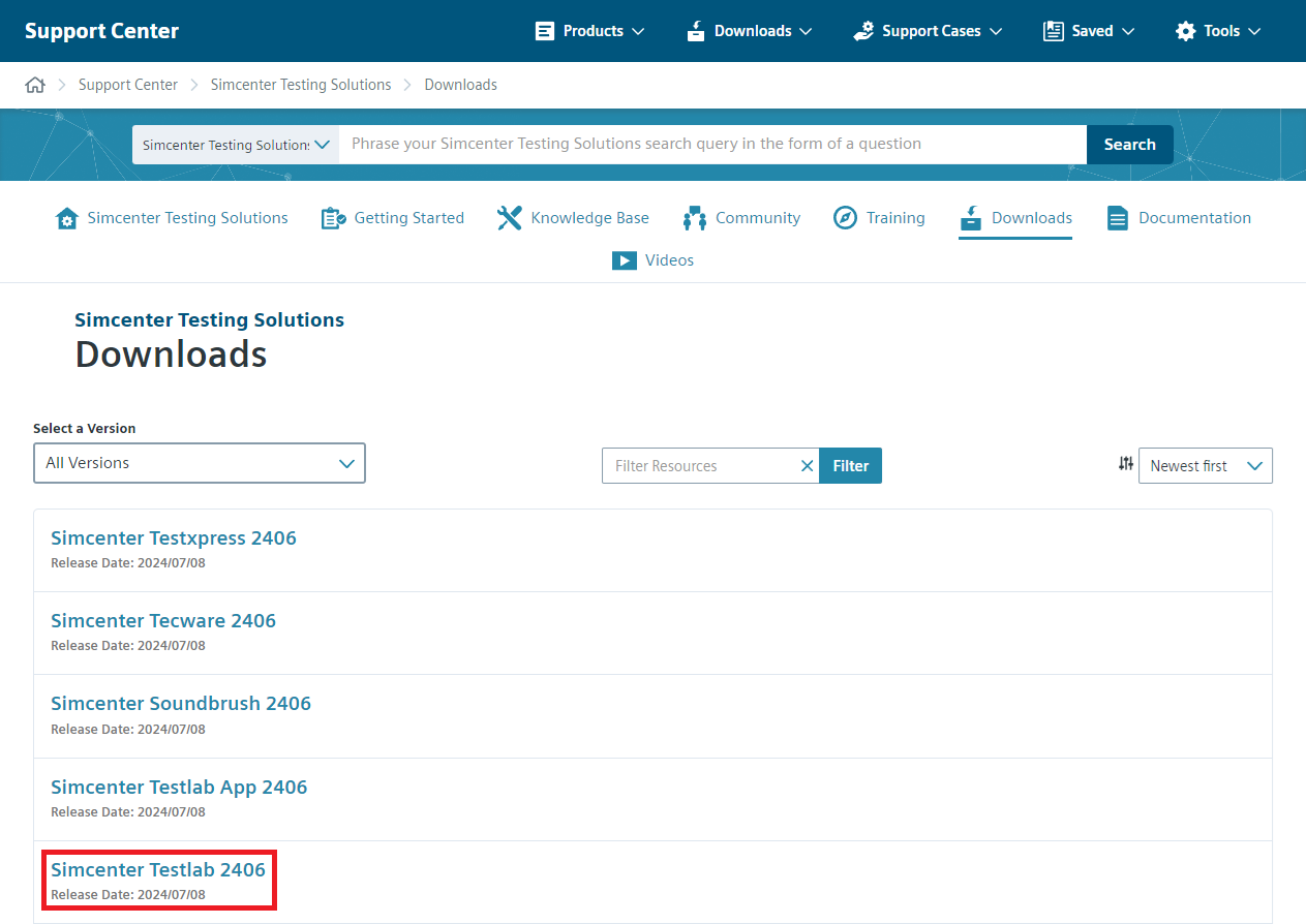 Locating the Simcenter 2406 Downloads