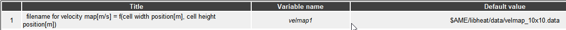 시스템 생성 대체 텍스트: Title  filename for velocity map[mJs] = f(cell width 90틹ti이1[m], cell height  position[m])  velmap 1  Default value  SAM Elli bheaÜdataJvel map_l Ox 1 0- data 