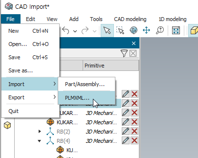QCADImport' Edit Vien Add Tools CAD modeling ID modeling Op n … Ctrl+O Save Ctrl-FS 》 Part/Assembly *I[XI[XI[XI[XI[XI 
