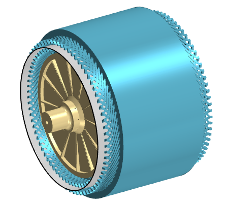 A blue and gold wheel  Description automatically generated